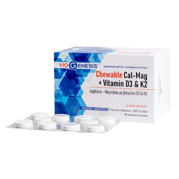 Viogenesis Chewable Cal-Mag + Vitamin D3 & K2 90chew.caps (πορτοκάλι)