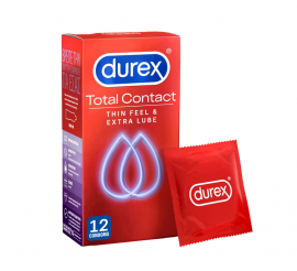 Durex Total Contact Thin Feel & Extra Lube Durex Προφυλακτικά Πολύ Λεπτά για Μεγαλύτερη Απόλαυση, 12τεμ
