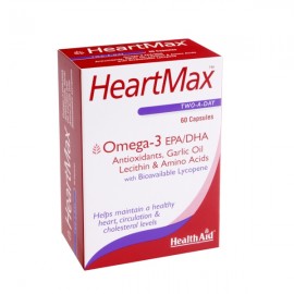 Health Aid HeartMax Ωμέγα 3 , Αντιοξειδωτικά, Έλαιο σκόρδου, Λεκιθίνη, Αμινοξέα, Λυκοπένιο 60caps