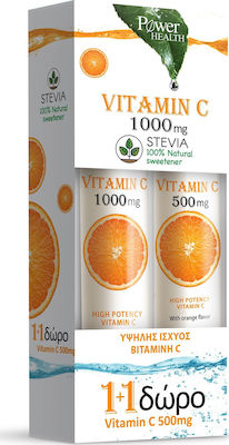 POWER HEALTH VITAMIN C με Στέβια Αναβράζουσα Πολυβιταμίνη με Γεύση Πορτοκαλι 20 eff. tabs +Δώρο Vitamin C 500mg Αναβράζουσα 20eff. tabs