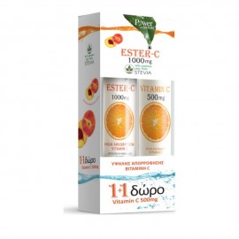 Power Of Nature Promo Ester-C 1000mg με Στέβια 24 αναβράζοντα δισκία & Vitamin C 500mg Πορτοκάλι 20 αναβράζοντα δισκία