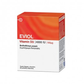 Eviol Vitamin D3 4000IU Φυσιολογική Λειτουργία των Οστών των Δοντιών και των Μυών 100μg 60 caps