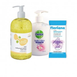 PROMO PACK - Camoil Johnz Hand Sanitizing &Dettol Soft On Skin Antibacterial Hand Wash Chamomile 250ml& Cleansing Gel with Lemon 500ml & Power Health Fleriana Αντισηπτικά Μαντηλάκια 15pic