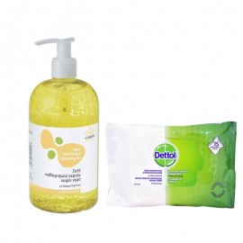 PROMO PACK - Camoil Johnz Hand Sanitizing & Cleansing Gel with Lemon 500ml & Dettol ΥΓΡΑ ΜΑΝΤΗΛΑΚΙΑ ΑΝΤΙΒΑΚΤΗΡΙΔΙΑΚΑ  15pic